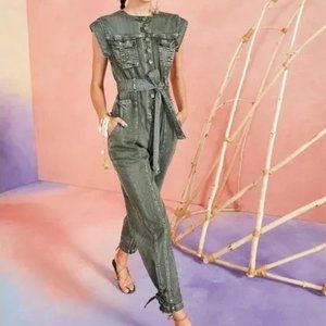 Ulla Johnson Adair Sleeveless Denim Jumpsuit in Army Green